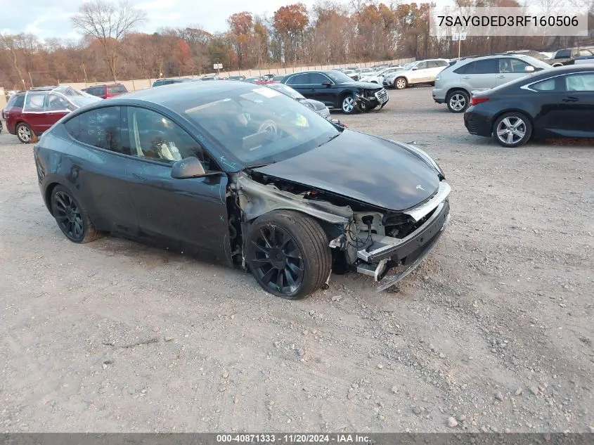 2024 Tesla Model Y Long Range Dual Motor All-Wheel Drive/Rwd VIN: 7SAYGDED3RF160506 Lot: 40871333