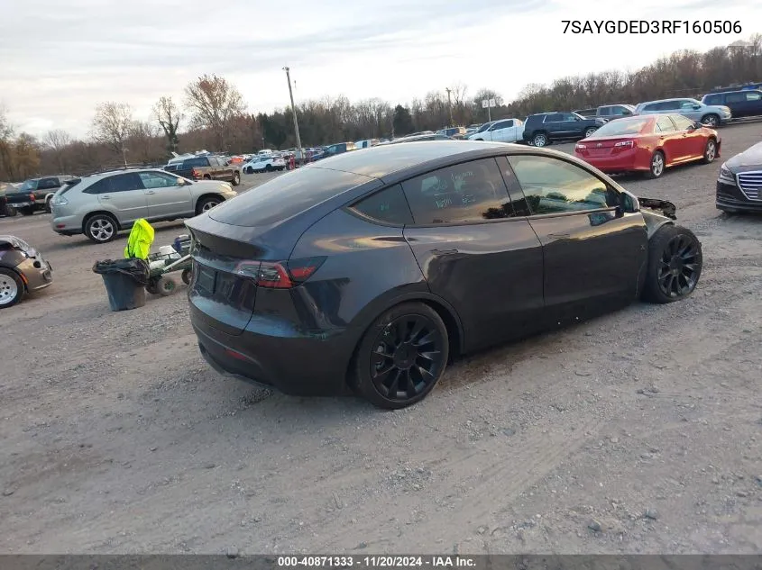 2024 Tesla Model Y Long Range Dual Motor All-Wheel Drive/Rwd VIN: 7SAYGDED3RF160506 Lot: 40871333