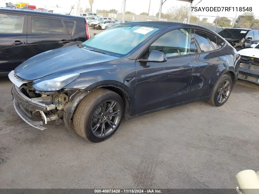 2024 Tesla Model Y Long Range Dual Motor All-Wheel Drive/Rwd VIN: 7SAYGDED7RF118548 Lot: 40873428