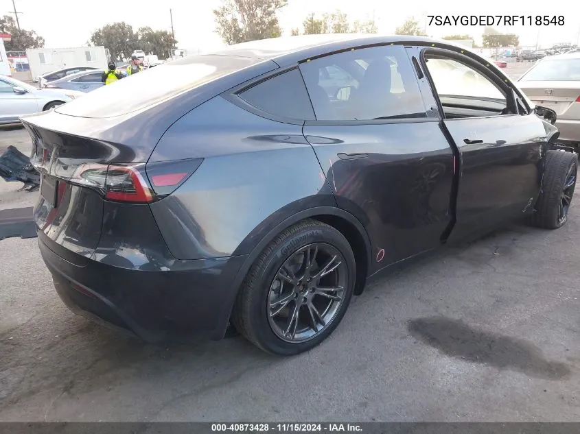 2024 Tesla Model Y Long Range Dual Motor All-Wheel Drive/Rwd VIN: 7SAYGDED7RF118548 Lot: 40873428