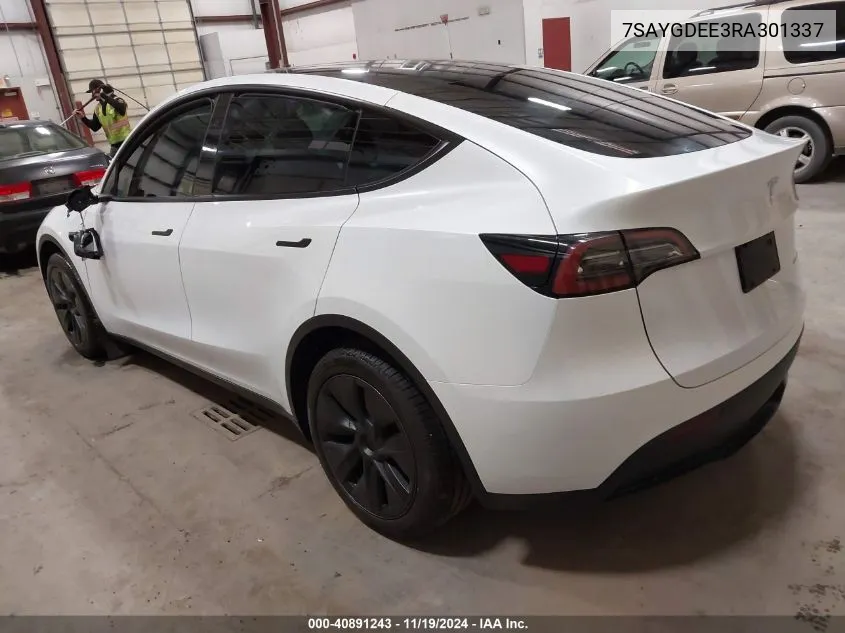 2024 Tesla Model Y Long Range Dual Motor All-Wheel Drive VIN: 7SAYGDEE3RA301337 Lot: 40891243