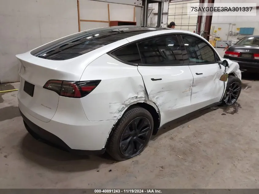 2024 Tesla Model Y Long Range Dual Motor All-Wheel Drive VIN: 7SAYGDEE3RA301337 Lot: 40891243