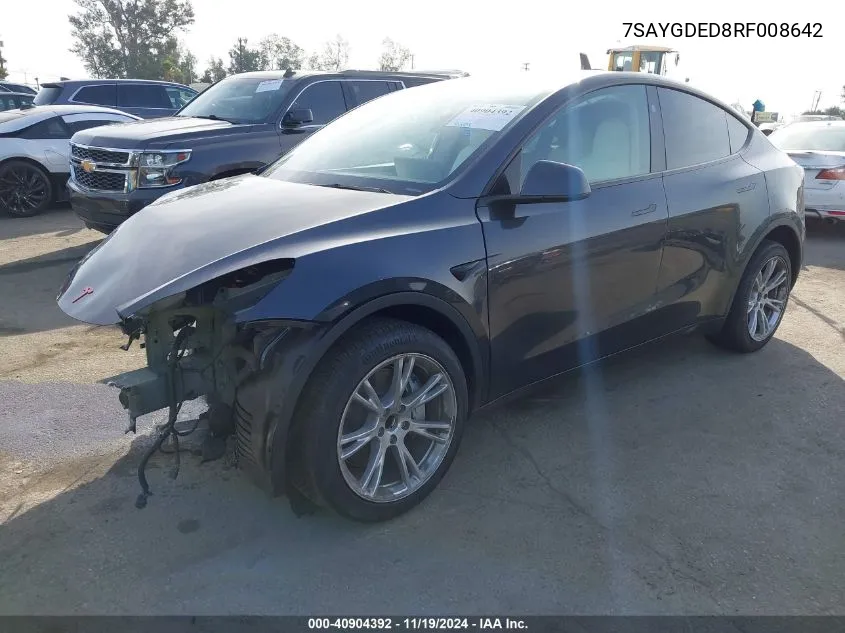 2024 Tesla Model Y Long Range Dual Motor All-Wheel Drive/Rwd VIN: 7SAYGDED8RF008642 Lot: 40904392