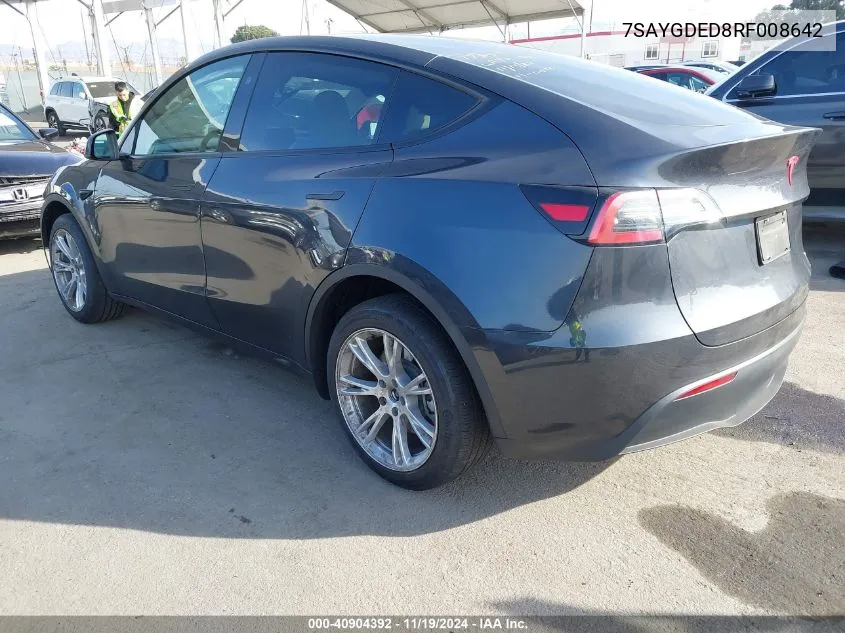 2024 Tesla Model Y Long Range Dual Motor All-Wheel Drive/Rwd VIN: 7SAYGDED8RF008642 Lot: 40904392