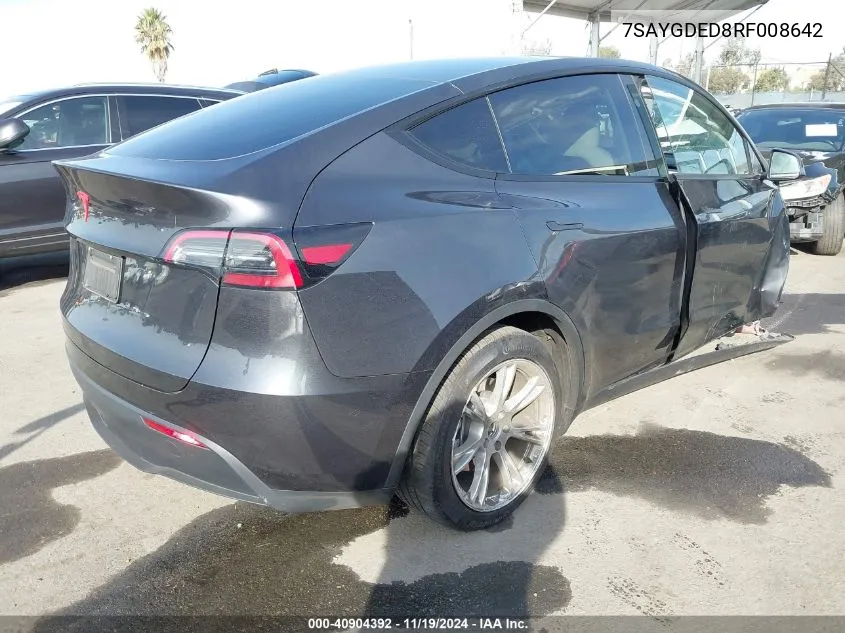 2024 Tesla Model Y Long Range Dual Motor All-Wheel Drive/Rwd VIN: 7SAYGDED8RF008642 Lot: 40904392