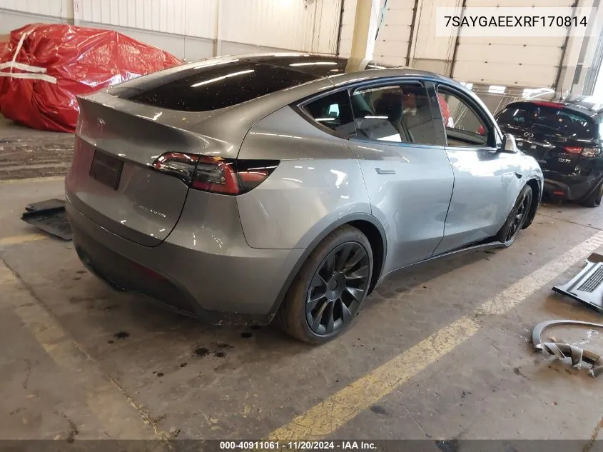 2024 Tesla Model Y Long Range Dual Motor All-Wheel Drive VIN: 7SAYGAEEXRF170814 Lot: 40911061