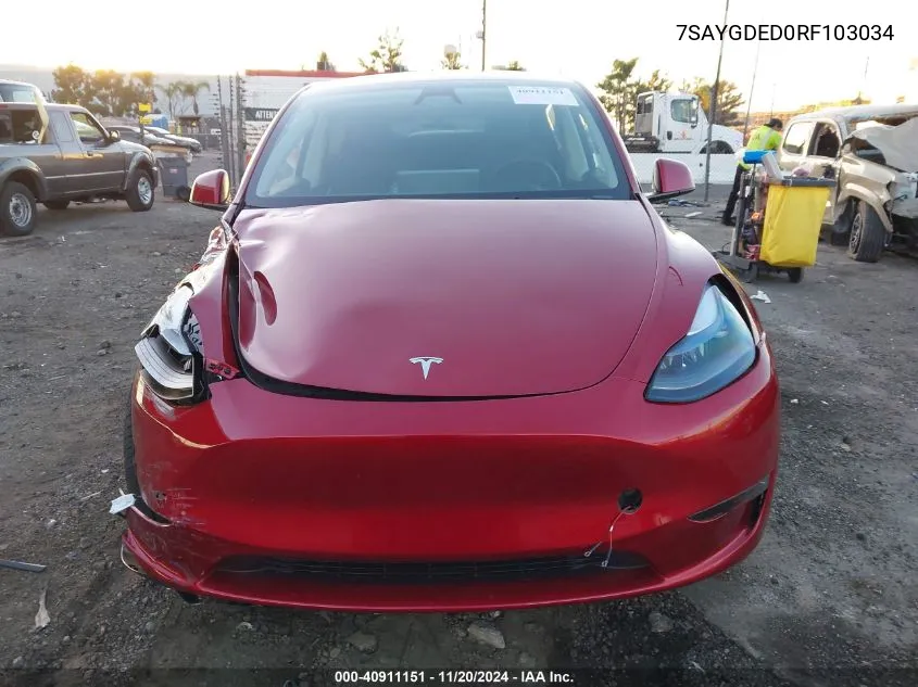 2024 Tesla Model Y Long Range Dual Motor All-Wheel Drive/Rwd VIN: 7SAYGDED0RF103034 Lot: 40911151