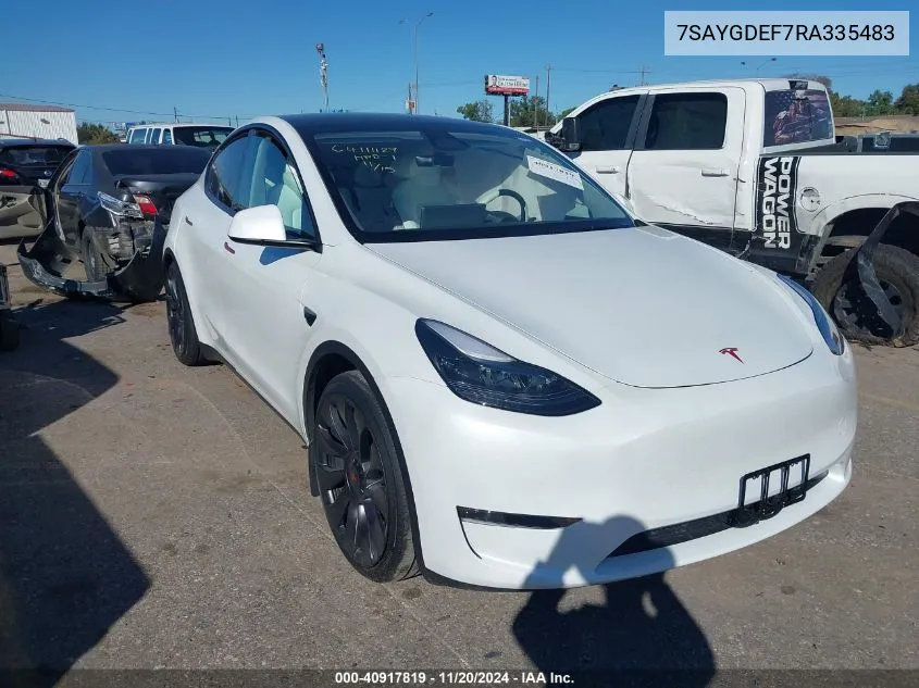 2024 Tesla Model Y Performance Dual Motor All-Wheel Drive VIN: 7SAYGDEF7RA335483 Lot: 40917819