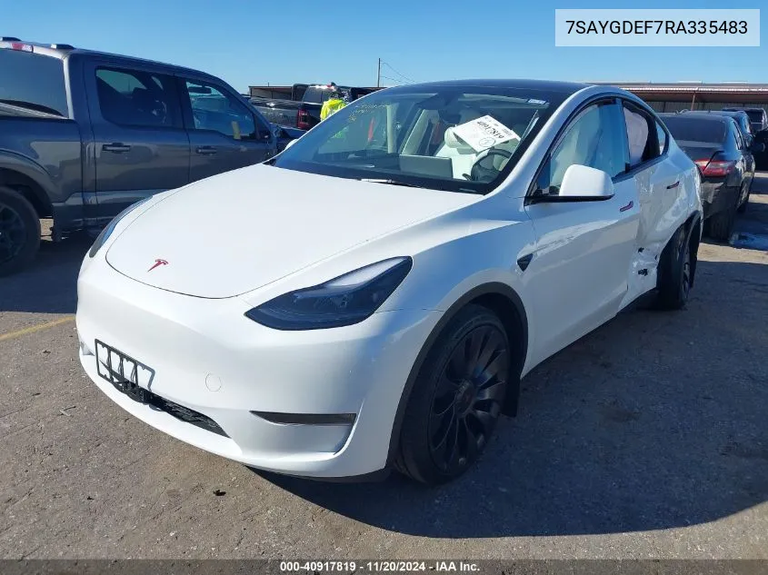 2024 Tesla Model Y Performance Dual Motor All-Wheel Drive VIN: 7SAYGDEF7RA335483 Lot: 40917819