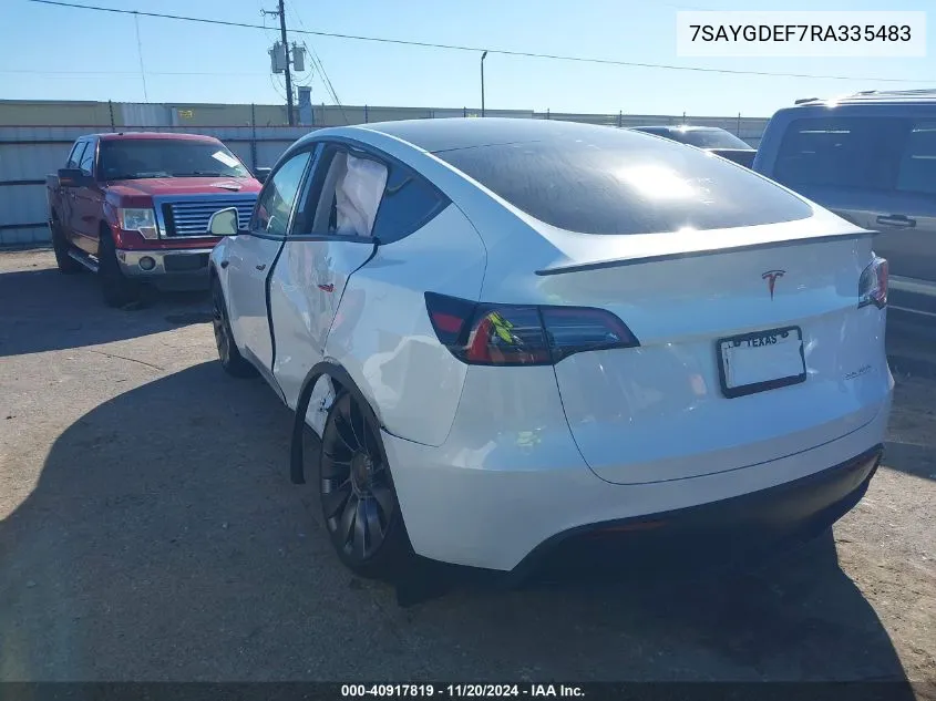 2024 Tesla Model Y Performance Dual Motor All-Wheel Drive VIN: 7SAYGDEF7RA335483 Lot: 40917819