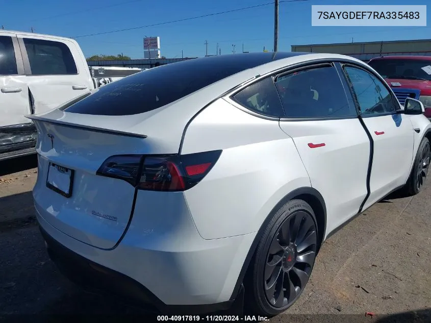 2024 Tesla Model Y Performance Dual Motor All-Wheel Drive VIN: 7SAYGDEF7RA335483 Lot: 40917819