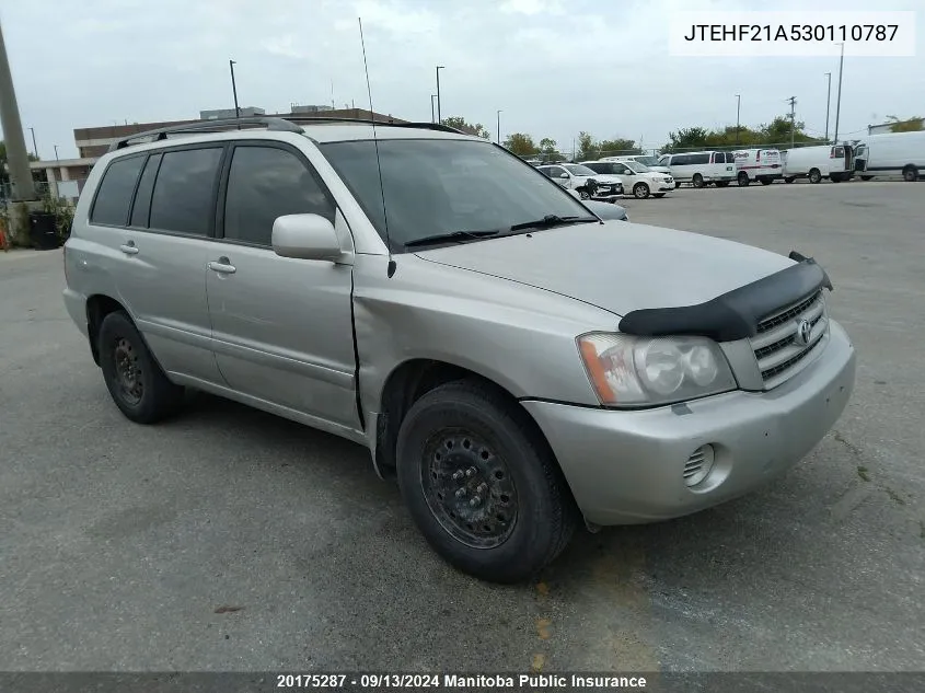 2003 Toyota Highlander V6 VIN: JTEHF21A530110787 Lot: 20175287