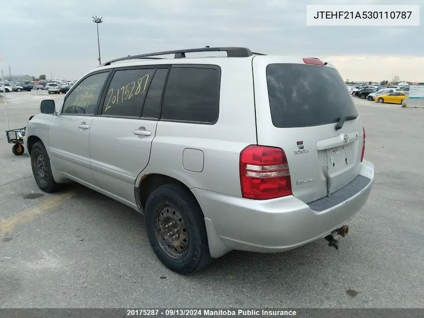 2003 Toyota Highlander V6 VIN: JTEHF21A530110787 Lot: 20175287