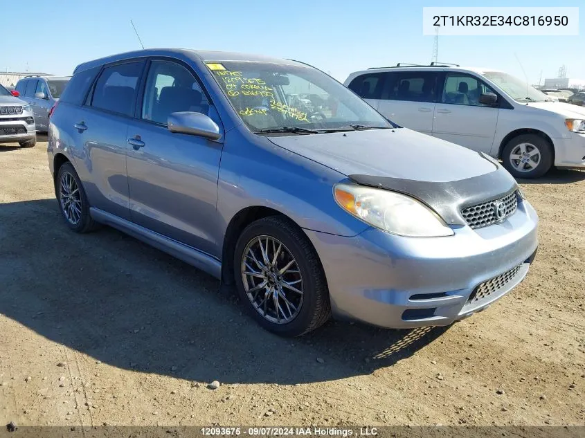 2004 Toyota Corolla Matrix Xr VIN: 2T1KR32E34C816950 Lot: 12093675