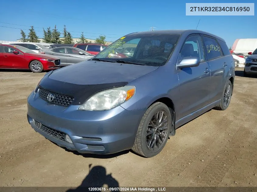 2004 Toyota Corolla Matrix Xr VIN: 2T1KR32E34C816950 Lot: 12093675