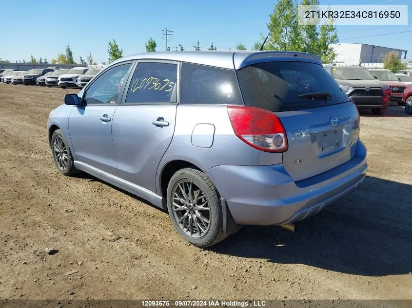 2004 Toyota Corolla Matrix Xr VIN: 2T1KR32E34C816950 Lot: 12093675