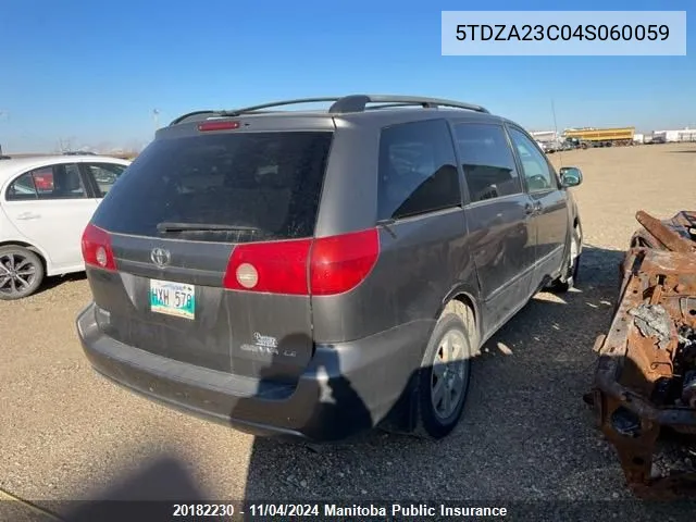 2004 Toyota Sienna Le V6 VIN: 5TDZA23C04S060059 Lot: 20182230