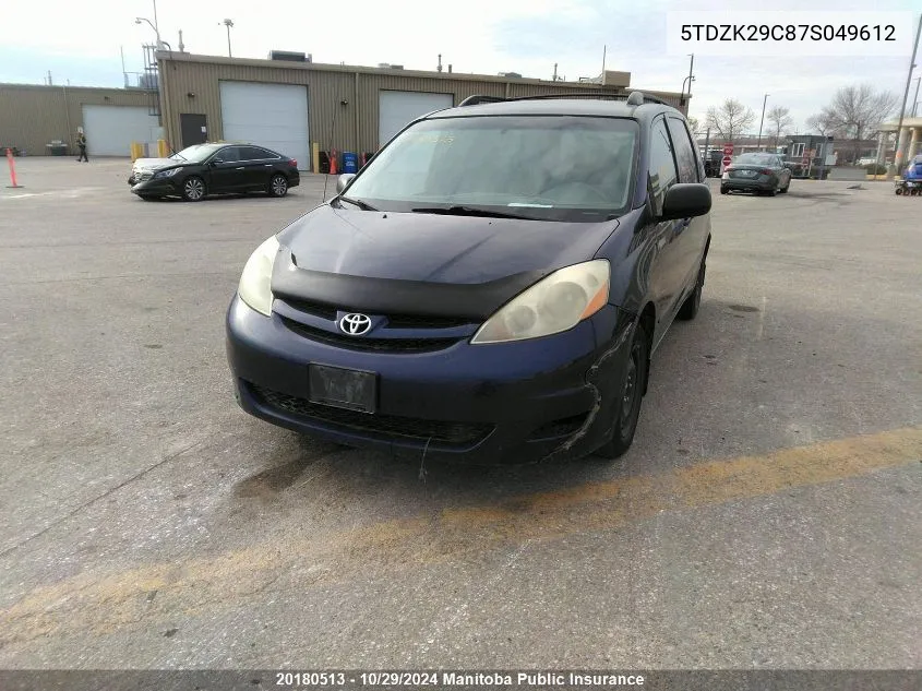 2007 Toyota Sienna Ce V6 VIN: 5TDZK29C87S049612 Lot: 20180513