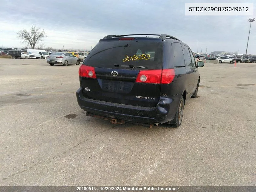 5TDZK29C87S049612 2007 Toyota Sienna Ce V6