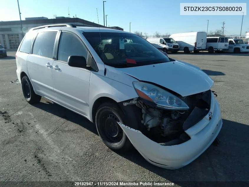 2007 Toyota Sienna Ce V6 VIN: 5TDZK23C57S080020 Lot: 20182947