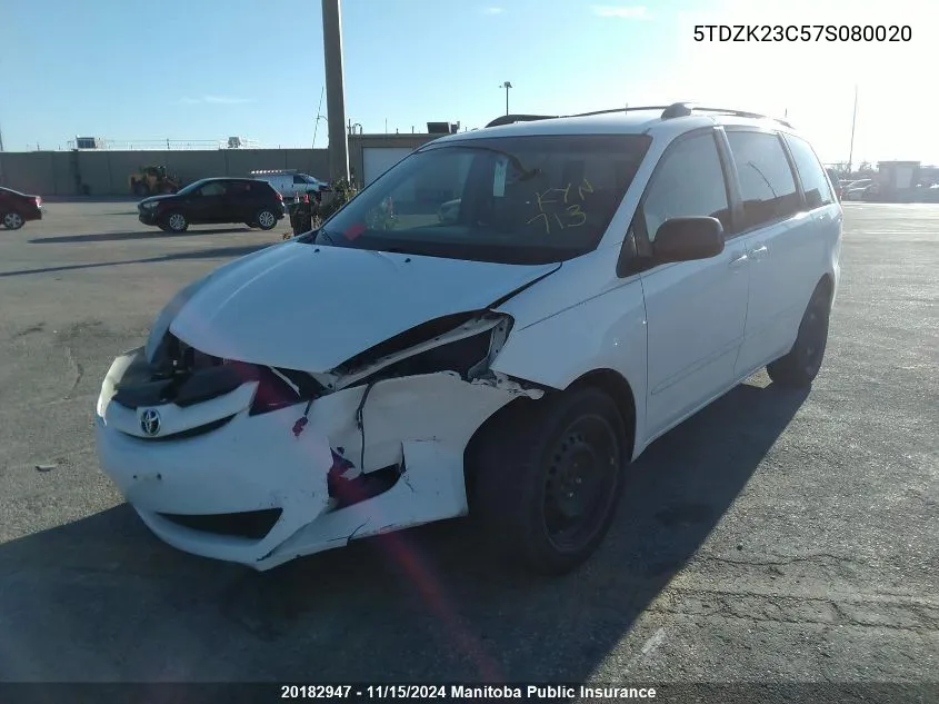 2007 Toyota Sienna Ce V6 VIN: 5TDZK23C57S080020 Lot: 20182947