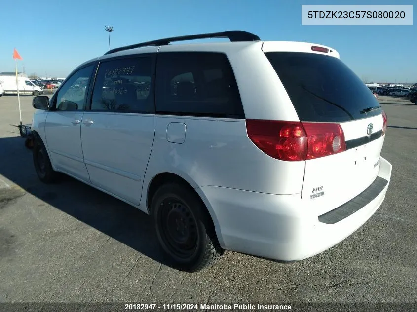 2007 Toyota Sienna Ce V6 VIN: 5TDZK23C57S080020 Lot: 20182947