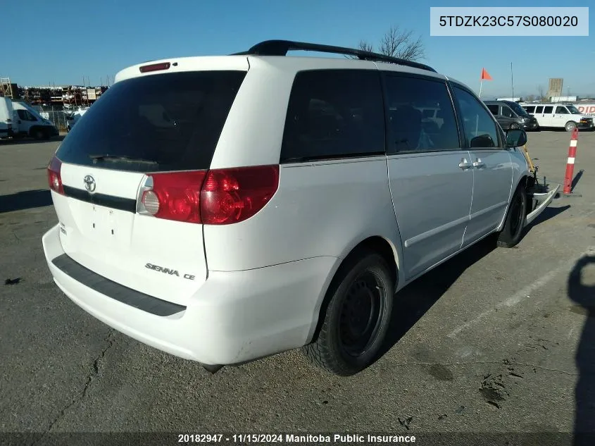 2007 Toyota Sienna Ce V6 VIN: 5TDZK23C57S080020 Lot: 20182947