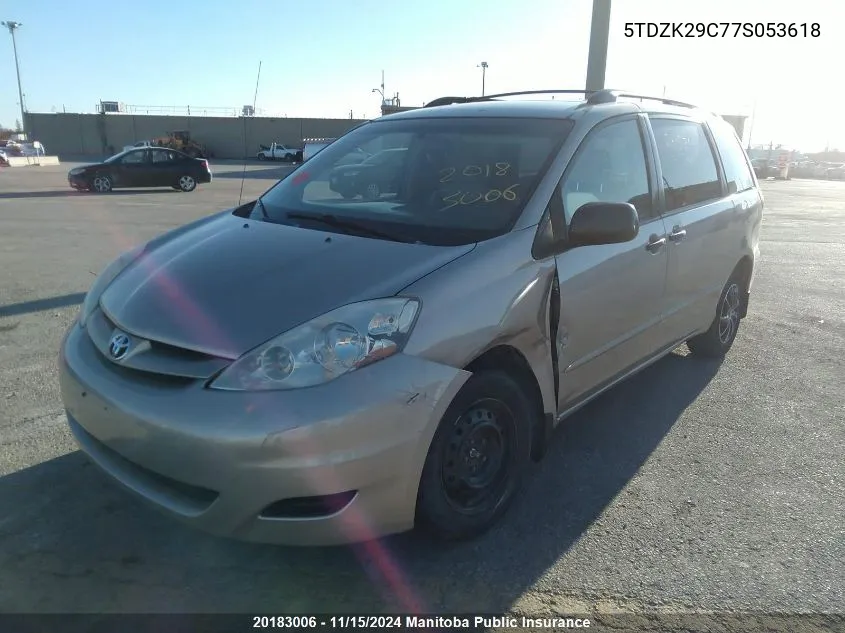 2007 Toyota Sienna Ce V6 VIN: 5TDZK29C77S053618 Lot: 20183006