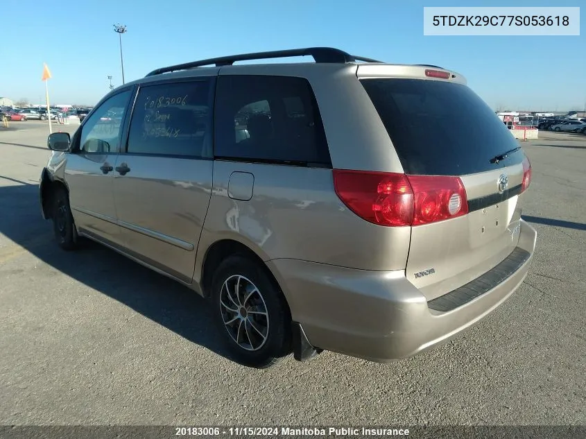 2007 Toyota Sienna Ce V6 VIN: 5TDZK29C77S053618 Lot: 20183006