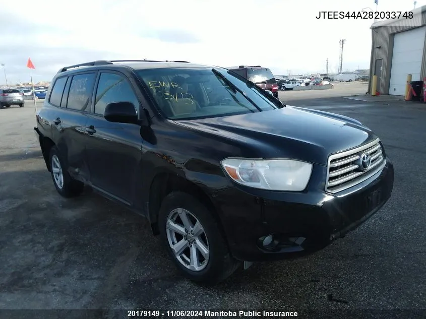 2008 Toyota Highlander V6 VIN: JTEES44A282033748 Lot: 20179149