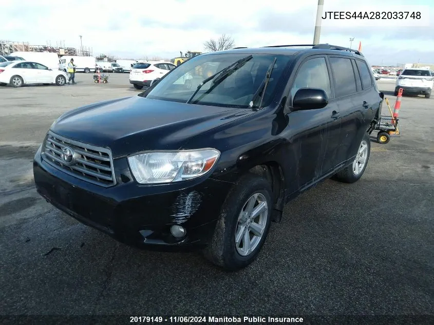 2008 Toyota Highlander V6 VIN: JTEES44A282033748 Lot: 20179149