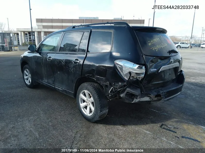 2008 Toyota Highlander V6 VIN: JTEES44A282033748 Lot: 20179149