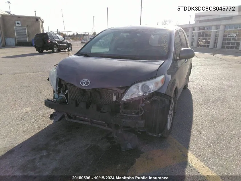 2012 Toyota Sienna Xle V6 VIN: 5TDDK3DC8CS045772 Lot: 20180596