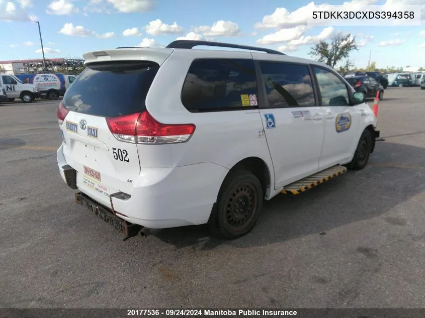 2013 Toyota Sienna Le V6 VIN: 5TDKK3DCXDS394358 Lot: 20177536