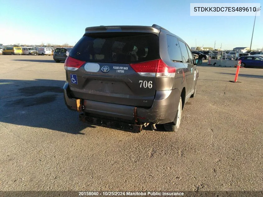 2014 Toyota Sienna Le V6 VIN: 5TDKK3DC7ES489610 Lot: 20158040