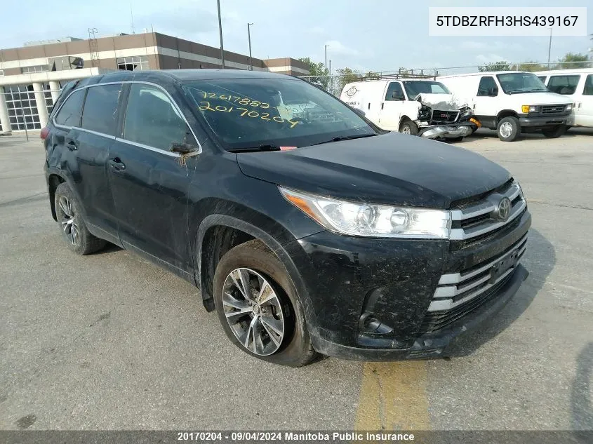 2017 Toyota Highlander Le V6 VIN: 5TDBZRFH3HS439167 Lot: 20170204