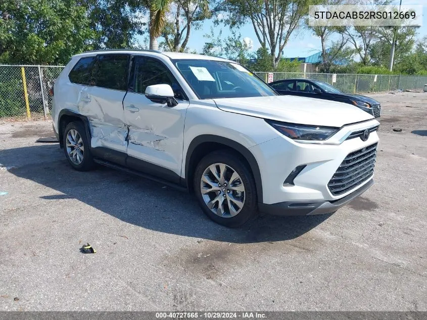 2024 Toyota Grand Highlander Hybrid Limited VIN: 5TDACAB52RS012669 Lot: 40727565