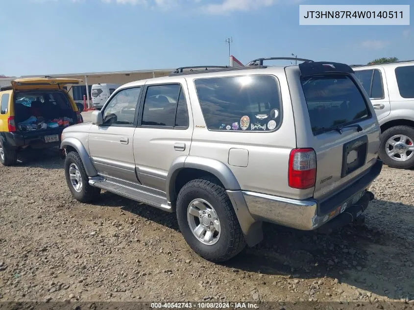 1998 Toyota 4Runner Sr5 V6 Limited VIN: JT3HN87R4W0140511 Lot: 40542743