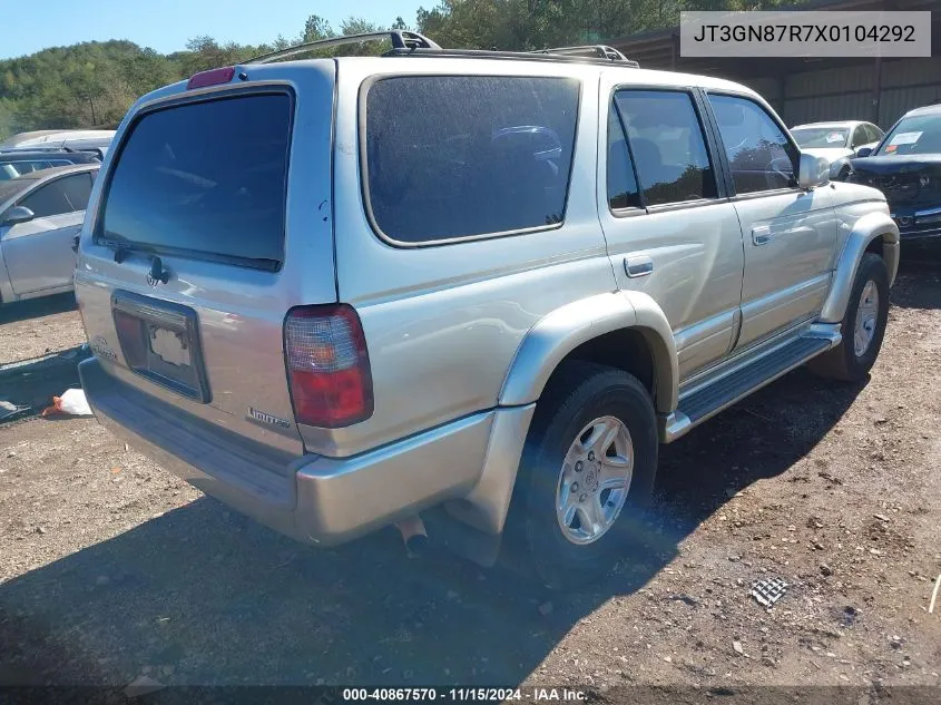 1999 Toyota 4Runner Limited V6 VIN: JT3GN87R7X0104292 Lot: 40867570