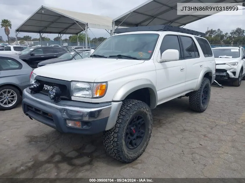 2000 Toyota 4Runner Sr5 V6 VIN: JT3HN86R9Y0315999 Lot: 39508704