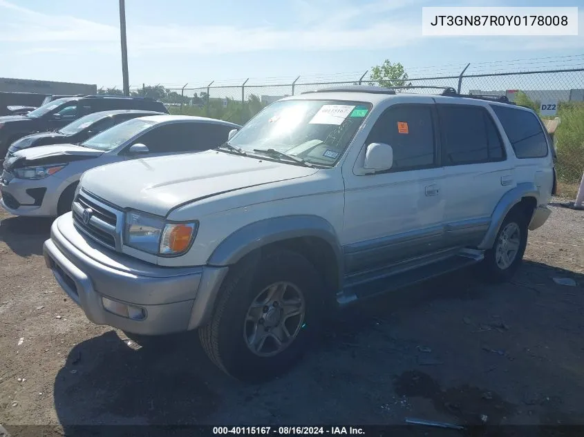 2000 Toyota 4Runner Limited VIN: JT3GN87R0Y0178008 Lot: 40115167