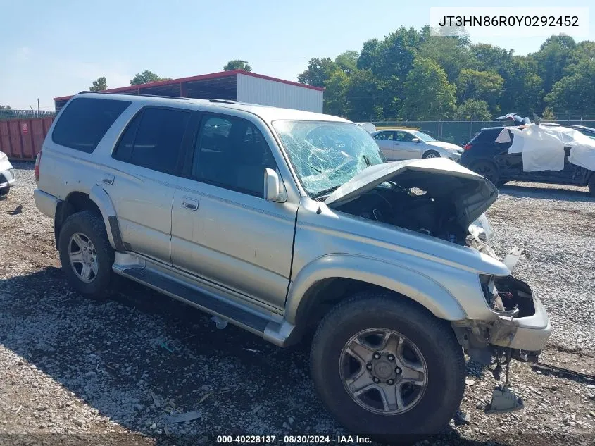 2000 Toyota 4Runner Sr5 V6 VIN: JT3HN86R0Y0292452 Lot: 40228137