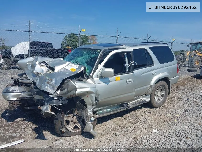 2000 Toyota 4Runner Sr5 V6 VIN: JT3HN86R0Y0292452 Lot: 40228137