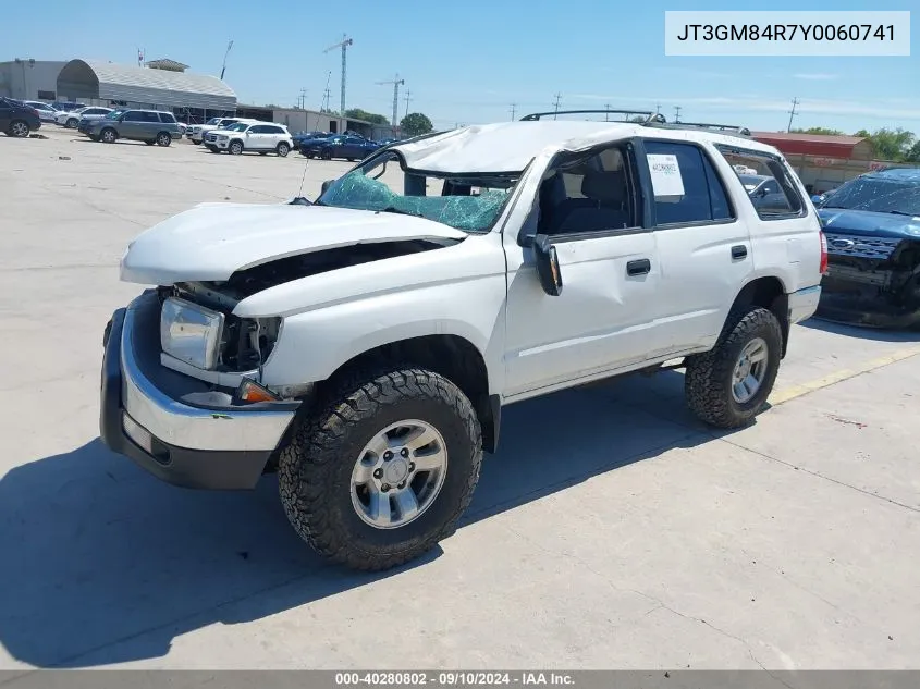 2000 Toyota 4Runner VIN: JT3GM84R7Y0060741 Lot: 40280802