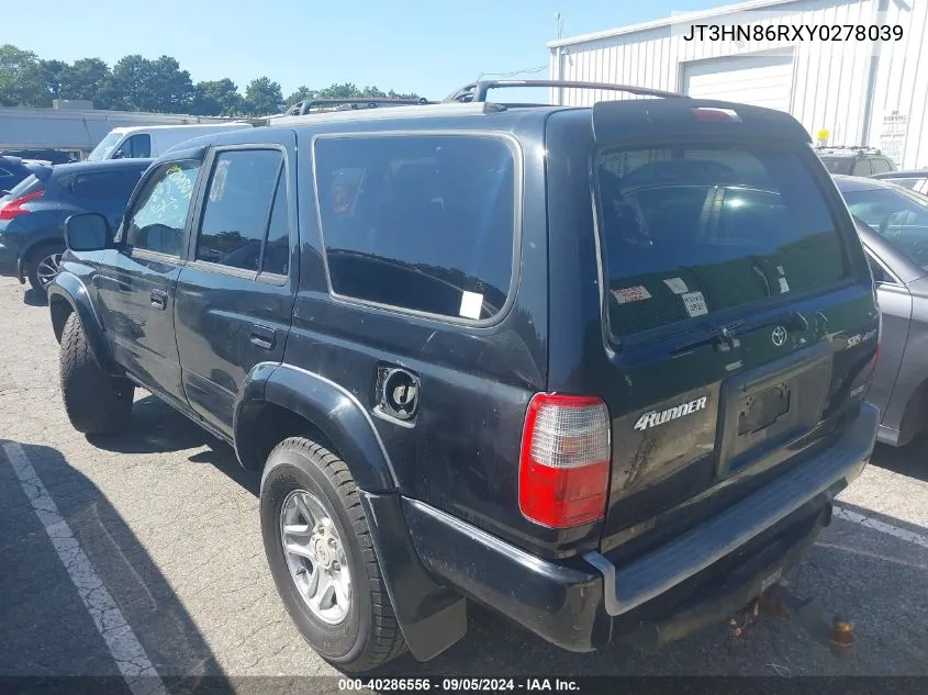 2000 Toyota 4Runner Sr5 V6 VIN: JT3HN86RXY0278039 Lot: 40286556