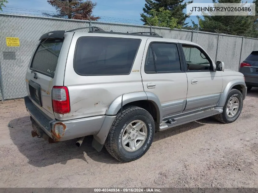 2000 Toyota 4Runner Limited V6 VIN: JT3HN87R2Y0260486 Lot: 40348934