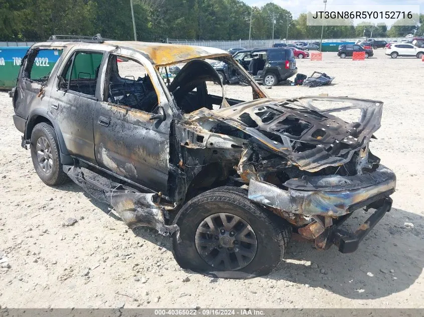 2000 Toyota 4Runner Sr5 V6 VIN: JT3GN86R5Y0152716 Lot: 40365022