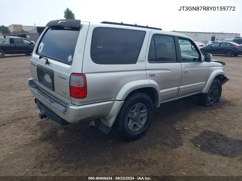 2000 Toyota 4Runner Limited V6 VIN: JT3GN87R8Y0159772 Lot: 40405434