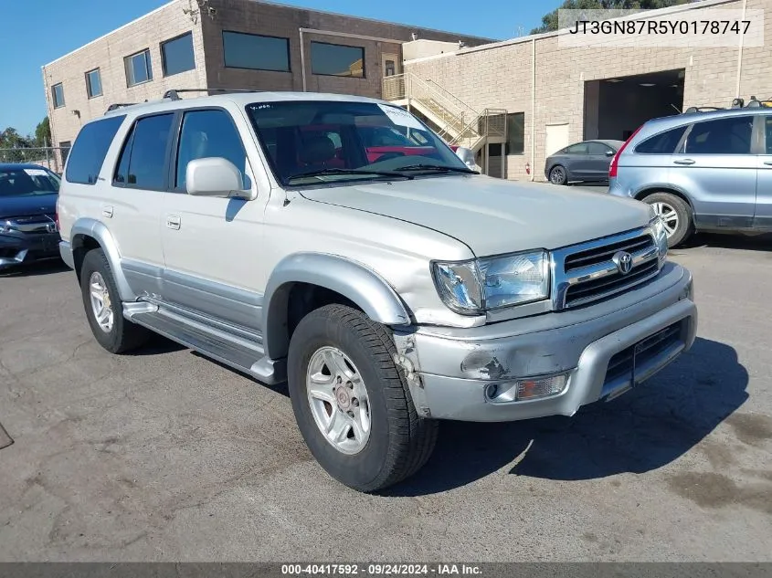 2000 Toyota 4Runner Limited V6 VIN: JT3GN87R5Y0178747 Lot: 40417592