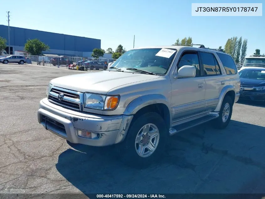 2000 Toyota 4Runner Limited V6 VIN: JT3GN87R5Y0178747 Lot: 40417592